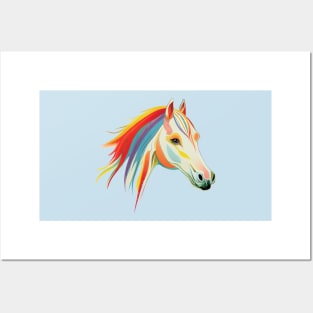 Beautiful Horse with Rainbow Mane on Pink Posters and Art